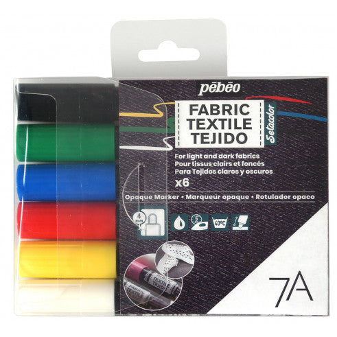 Pebeo 7A Fabric Paint Opaque Marker Assorted Colour Set of 6 || مجموعة الوان ماركرو بيبيو للقماش و الجينزات و الجاكيتات