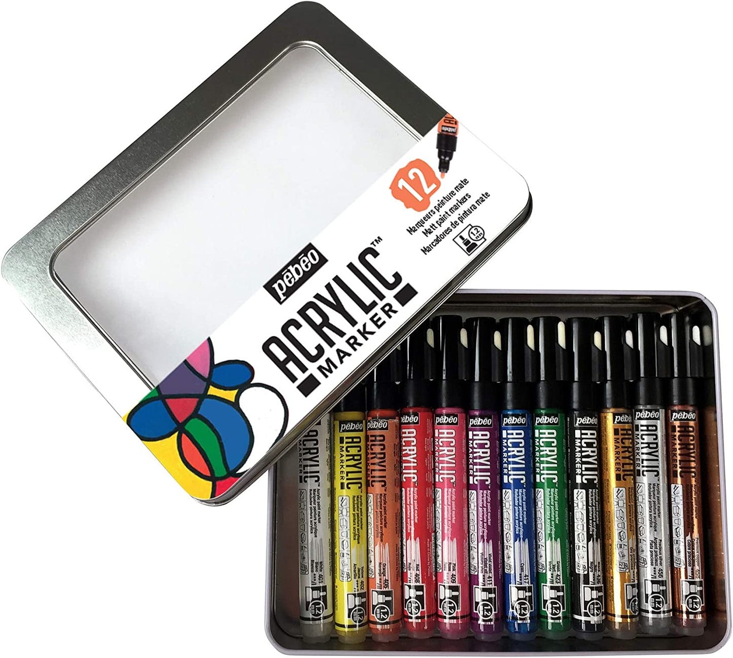 Pebeo Acrylic Marker Set 12 Colors || مجموعه اقلام اكريليك بيبيو 12 لون