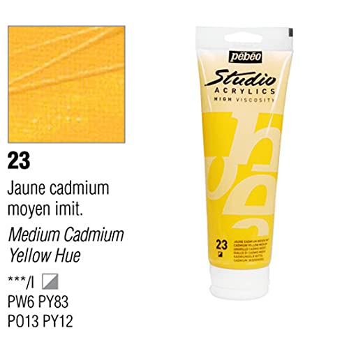 Pebeo Studio Acrylics High Viscosity 100 ml Cadmium Yellow Medium || الوان بيبيو اكريليك 100 مل لون اصفر كادميوم