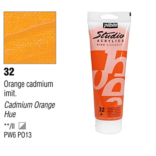 Pebeo Studio Acrylics High Viscosity 100 ml Orange Cadmium || الوان بيبيو اكريليك 100 مل لون برتقالي كادميوم