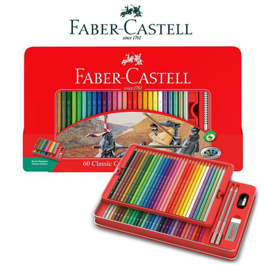 Faber Castell 60 Classic Color Pencils Metal Tin Case Box || الوان خشبيه فيبر كستل 60 لون علبه حديد