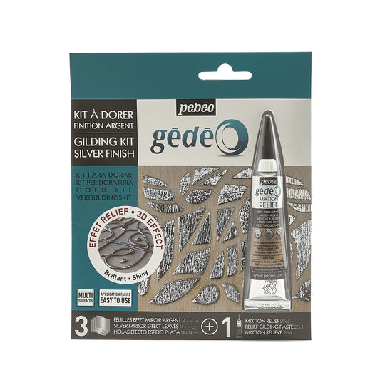 Pebeo Gedeo Gliding Kit Silver Finish || طقم مجموعة التاثيرات المراية تيوب فضي 20 ملي + 3 رقائق فضي