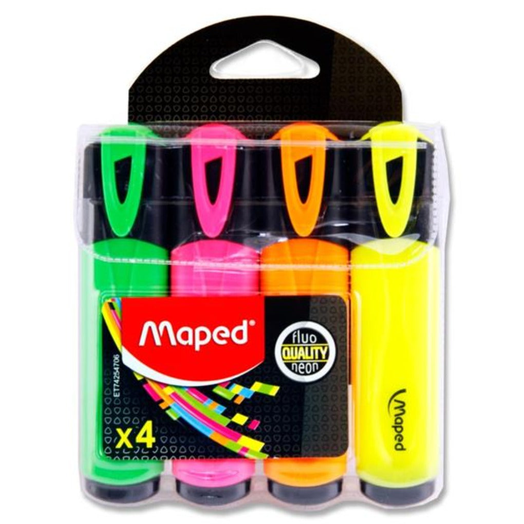 Maped Fluo Peps Classic Highlighters 4 Colors || اقلام هاي ليتير فسفوري مابد 4 لون قصير