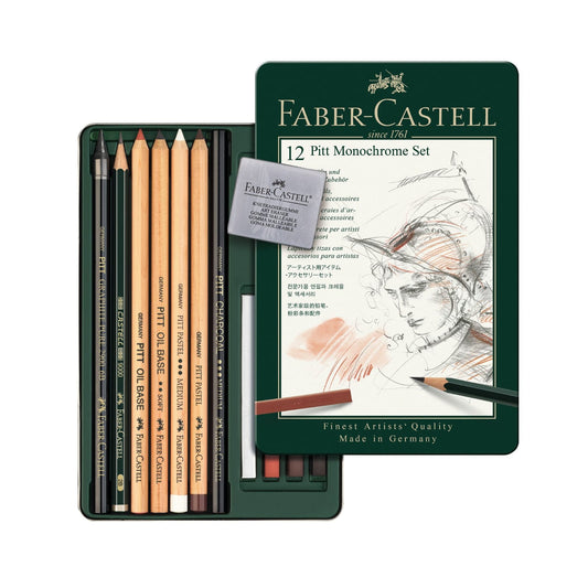 Faber Castell Pitt Monochrome set || طقم فيبر كاستل بت مونكروم 12 قطعه