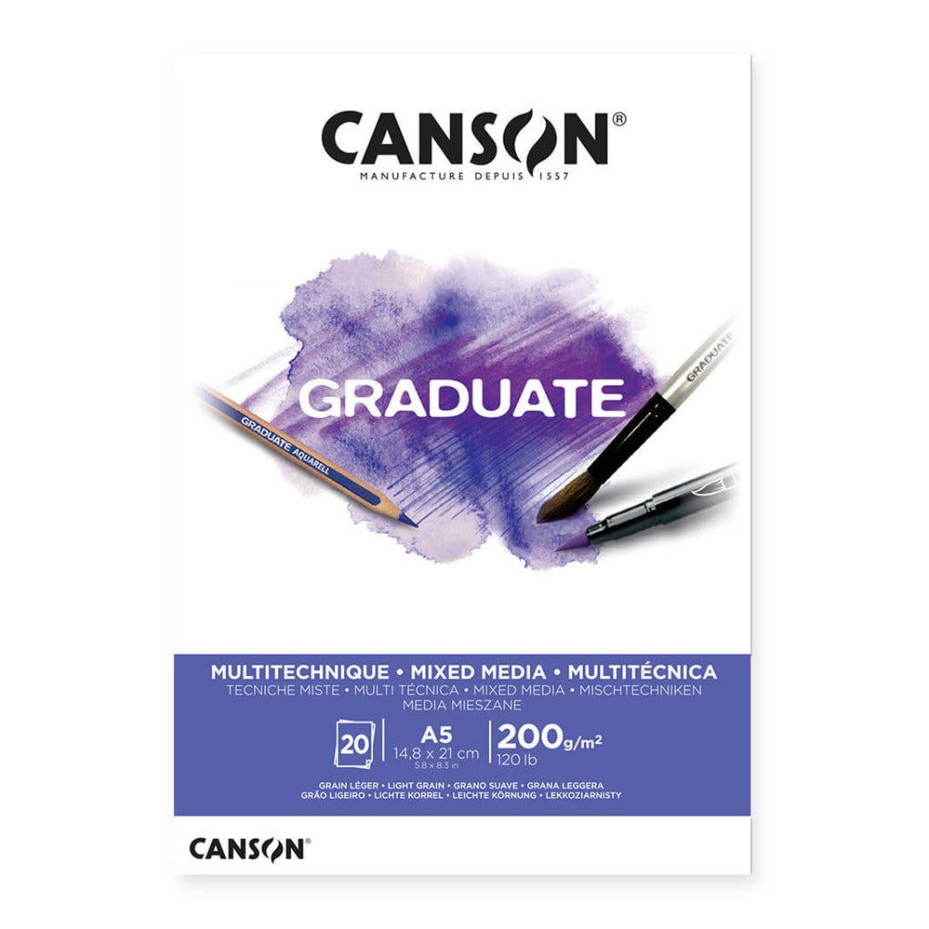Canson Graduate Mixed Media White A5  || A5 كراسة رسم سكتش كانسون مكس ميديا لون ابيض