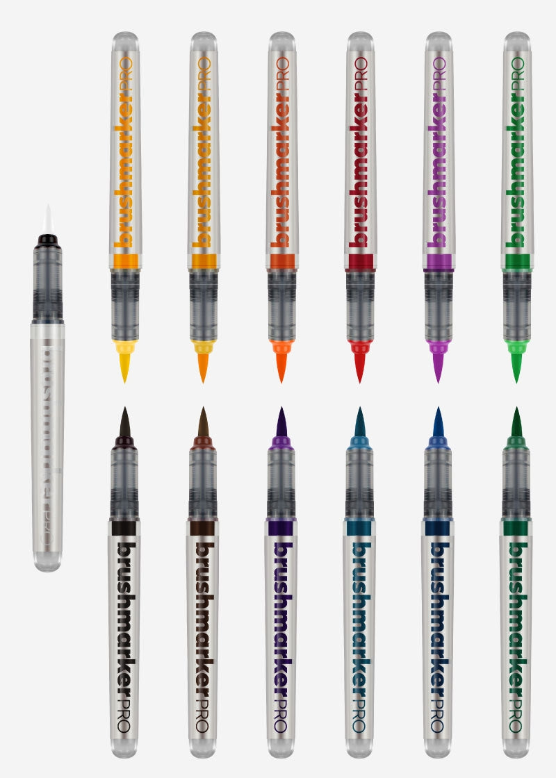 Karin Brush marker PRO 11 Basic Colours + 1 Blender Set || الوان كارين برش ماركر برو الوان اساسيه
