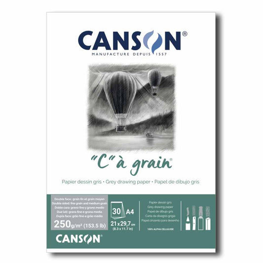 Canson ® "C" à grain® Drawing Paper 250 gm A4 Gray || A4  كراسة رسم كانسون 250 جم رمادي حجم