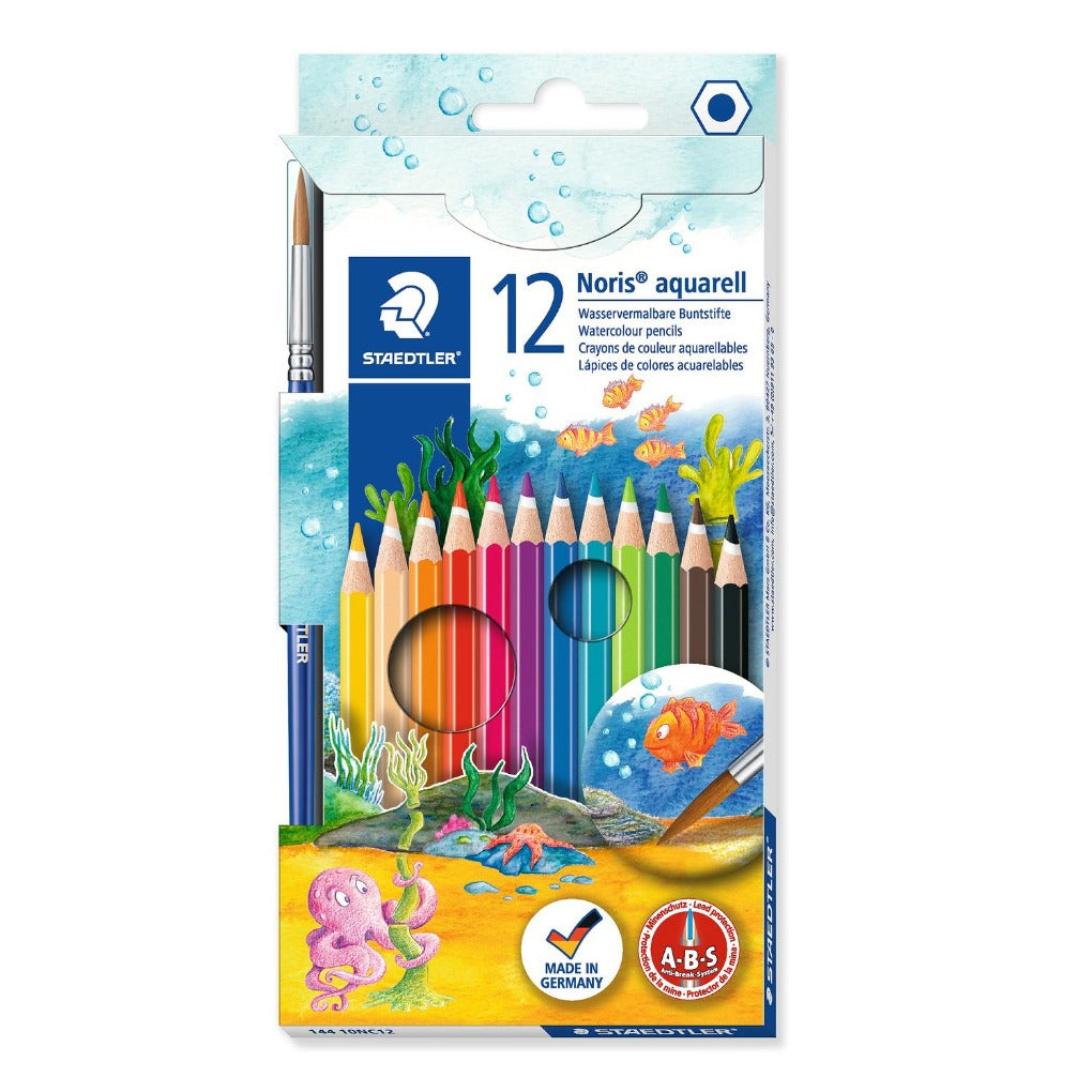 Staedtler Noris® WaterColour Pencils with Brush 12 Colors  || الوان خشبيه مائيه ستدلر مع فرشاه ١٢ لون