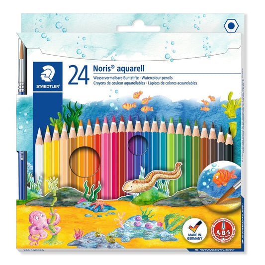 Staedtler Noris® WaterColour Pencils with Brush 24 Colors || الوان خشبيه مائيه ستدلر مع فرشاه ٢٤ لون⁩