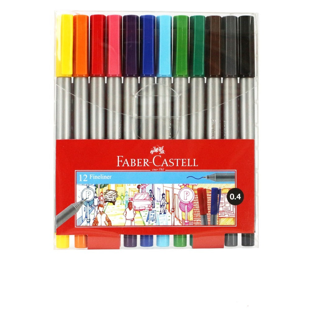 Faber Castell  12 Colored Fineliner Pens || الوان فيبر كاستل ضعيفه 12 لون - مكتبة توصيل