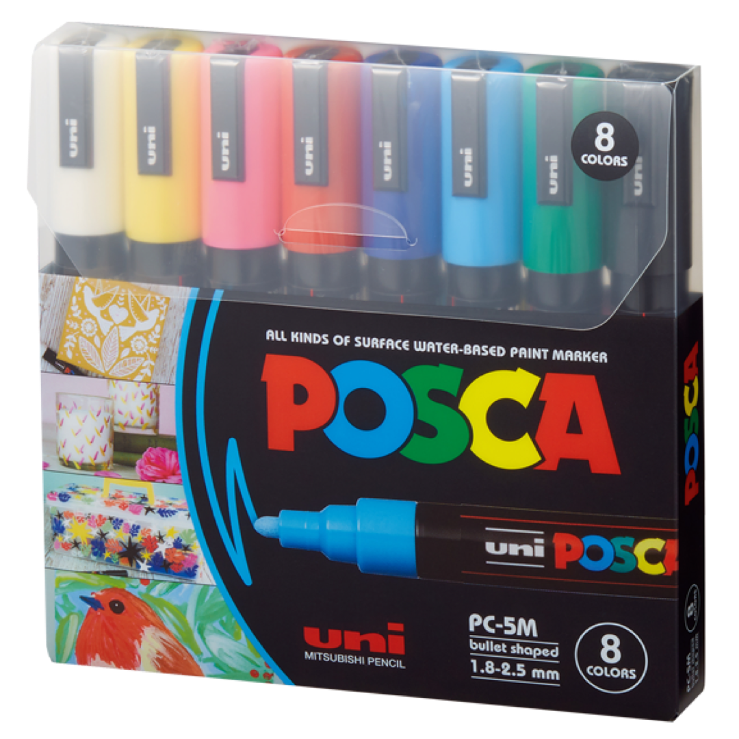 Posca Marker PC-5M (1.8 - 2.5 ) 8 Colors || الوان بوسكا سماكه ( 1.8 - 2.5 ) 8 لون