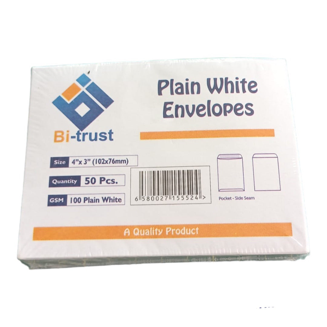Bi Trust Plain White Envelopes 4*3” || اظرف سادة لون ابيض مقاس ٣*٤ انش