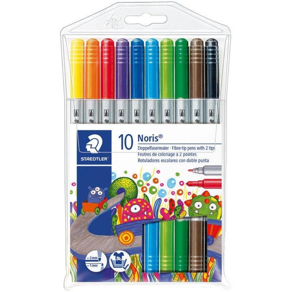 Staedtler Noris Fibre Tip Pens Two Tips Set of 10 || الوان شينية ستدلر نوريس راسين هدد ١٠ لون