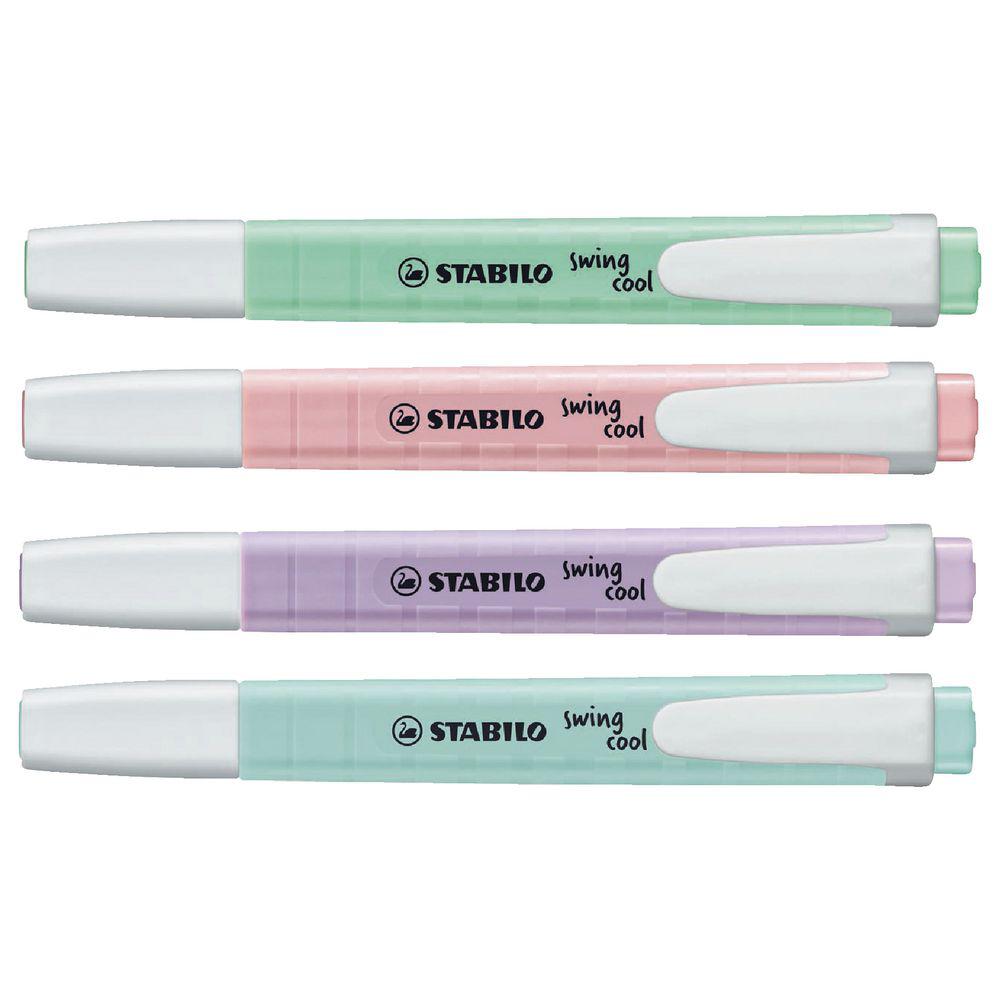 Stabilo Swing Cool Pastel Highlighters 4 Colors || اقلام فسفورية ملونة ستابيلو ٤ الوان باستيل مقاومة للجفاف⁩