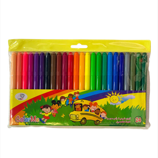 A&T Color Me Washable Colored Markers 24 Colors || الوان شينية كولور مي راس مدبب⁩ ٢٤ لون
