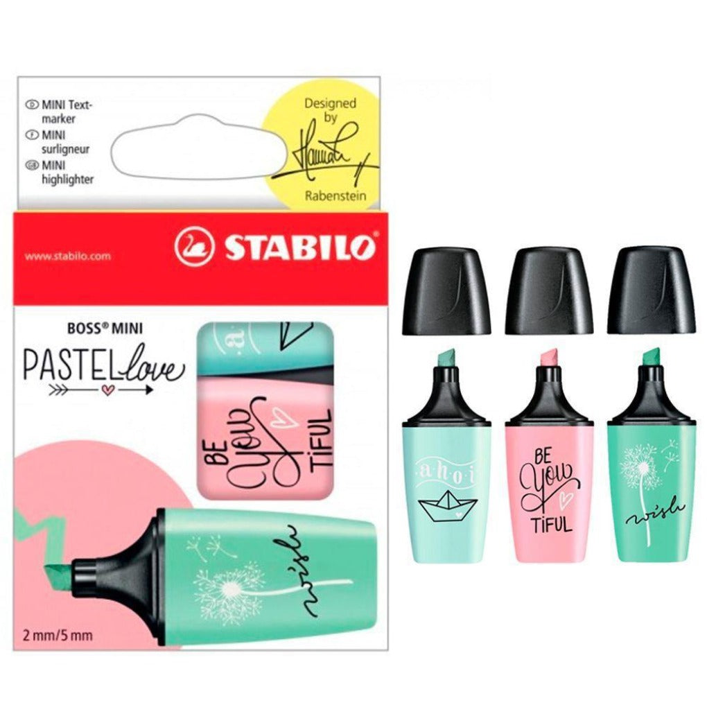 Stabilo Mini Pastel Text Marker 3 Pack || باكيت الوان باستيل فسفوري ٣ لون⁩⁩