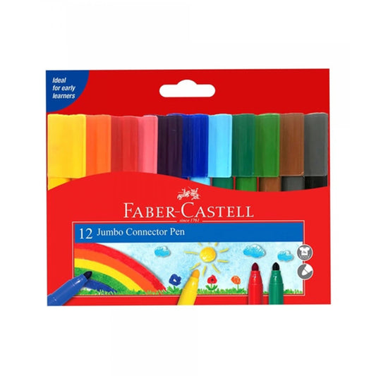 Faber Castell Jumbo Connector Felt Tip 12 Colored Pens || الوان شينية جامبو كونيكتر فيبر كاستل ١٢ لون
