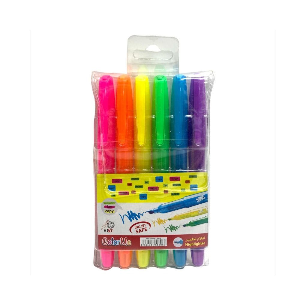 A&T Color Me Highlighters 6 Pack || اقلام فسفوري ملونة للتخطيط 6 لون