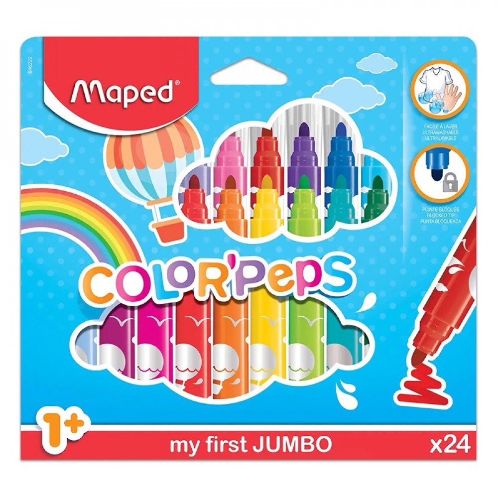 Maped Jumbo Markers 24 Colors || الوان شينية مابد جامبو⁩ ٢٤ لون