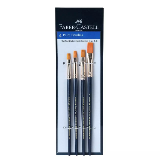 Faber Castell Synthetic Hair Flat Assorted Paint Brush, Set Of 4 || فابر كاستل فرشاة طلاء شعر صناعية مسطحة متنوعة ، مجموعة من 4