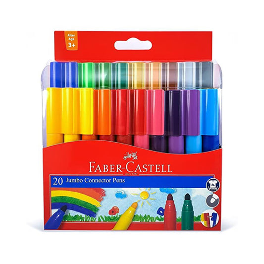 Faber Castell Jumbo Connector Felt Tip 20 Colored Pens || الوان شينية جامبو كونيكتر فيبر كاستل ٢٠ لون⁩