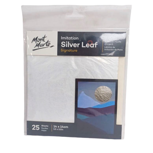 Mont Marte Imitation Silver Leaf Signature 25 Pack || رقائق اوراق فنية لون فضي علبة ٢٥ حبة