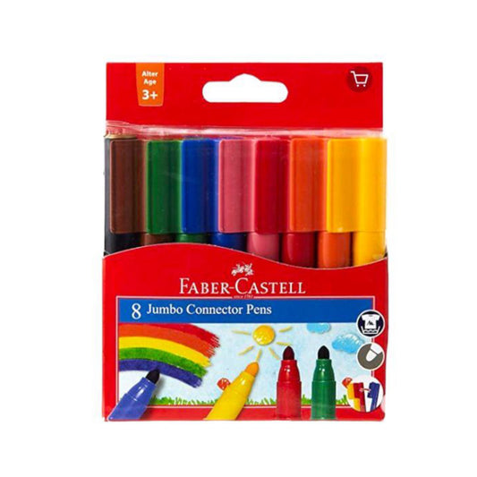 Faber Castell Jumbo Connector Felt Tip 8 Colored Pens || الوان شينية جامبو كونيكتر فيبر كاستل ٨ لون