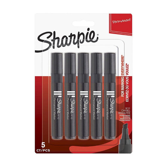 Sharpie W10 Chisel Tip Marker Set 5 Black Markers || مجموعة اقلام ماركر شاربي ثابتة ٥ لون اسود مشطوف 