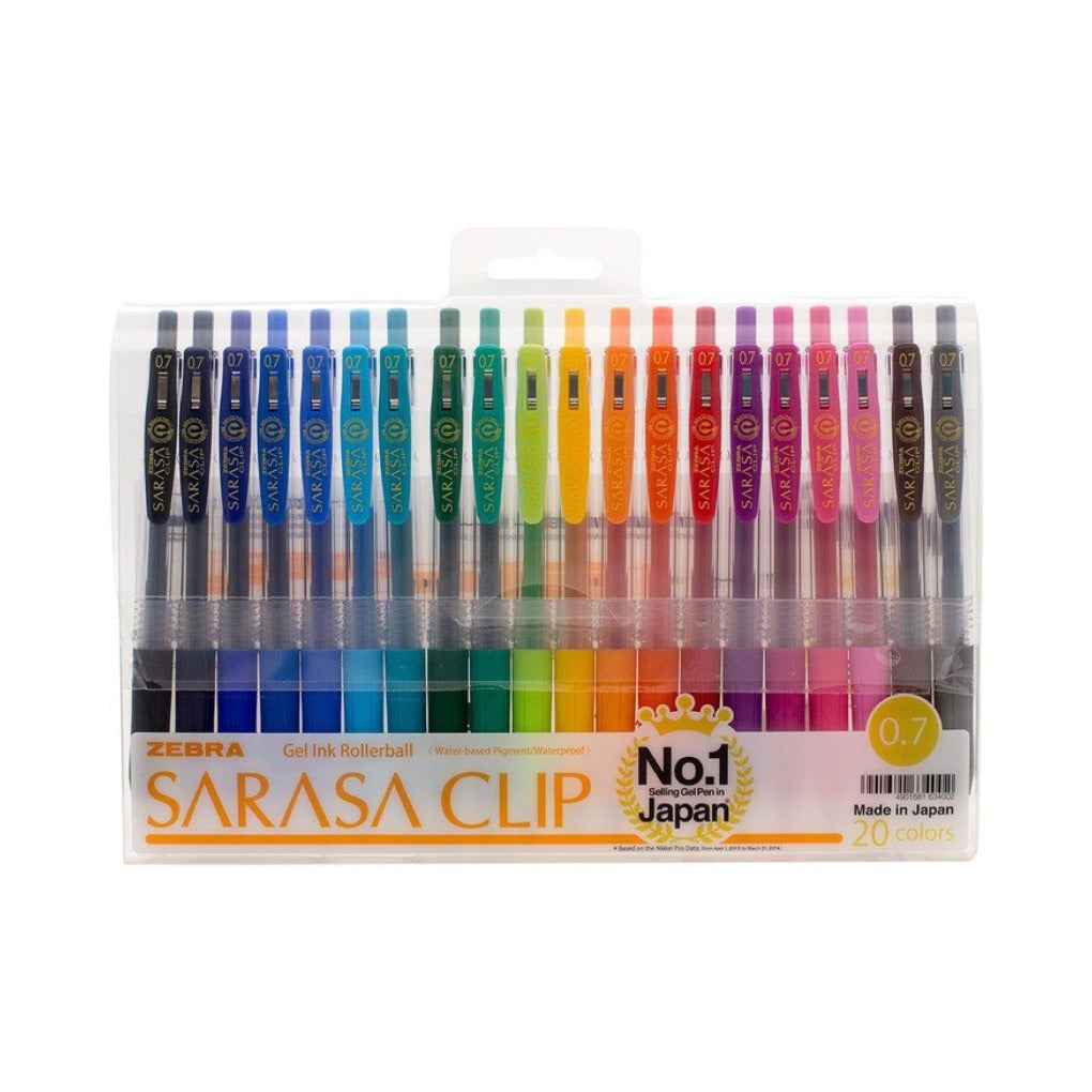 Zebra Sarasa Clip Ink Gel Retractable Pen, 0.7mm, 20 Colors || مجموعه اقلام ملونه زيبرا ٢٠ لون حجم ٠.٧