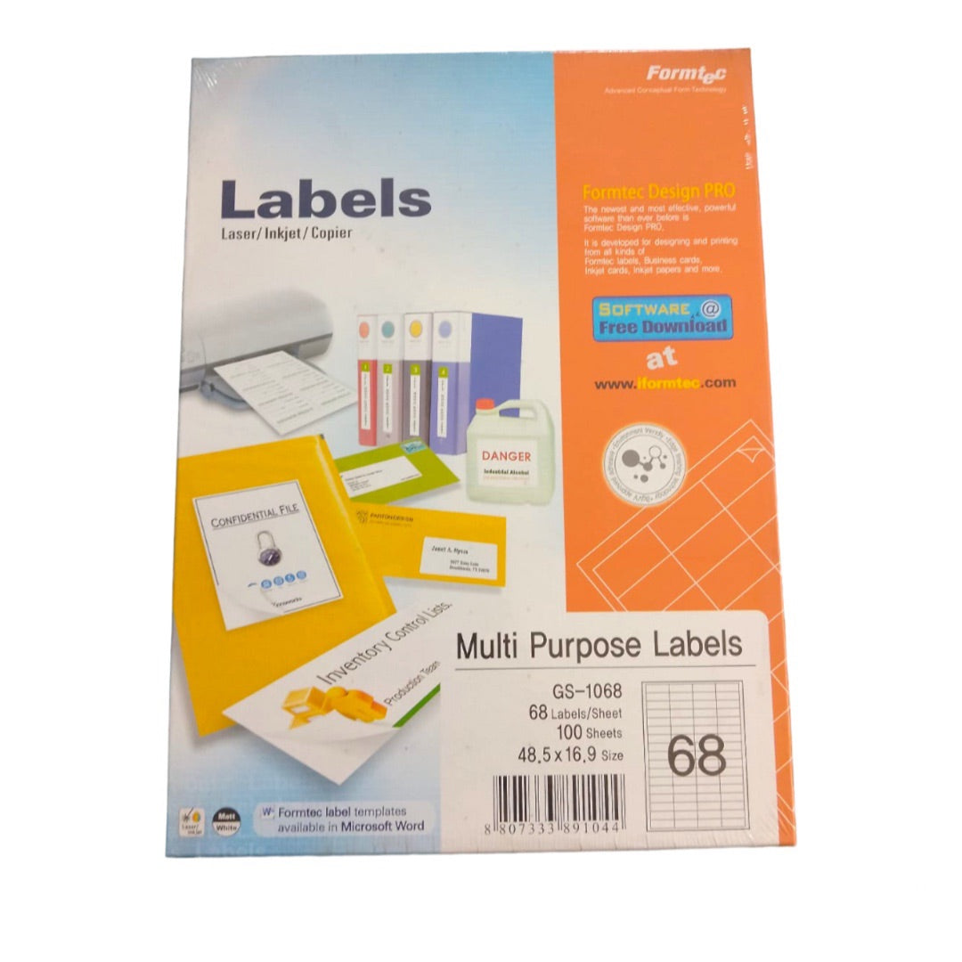 Formtec A4 Label 68 Stickers || ورق لاصق فورماتك مقسم ٦٨ ستيكر⁩⁩⁩