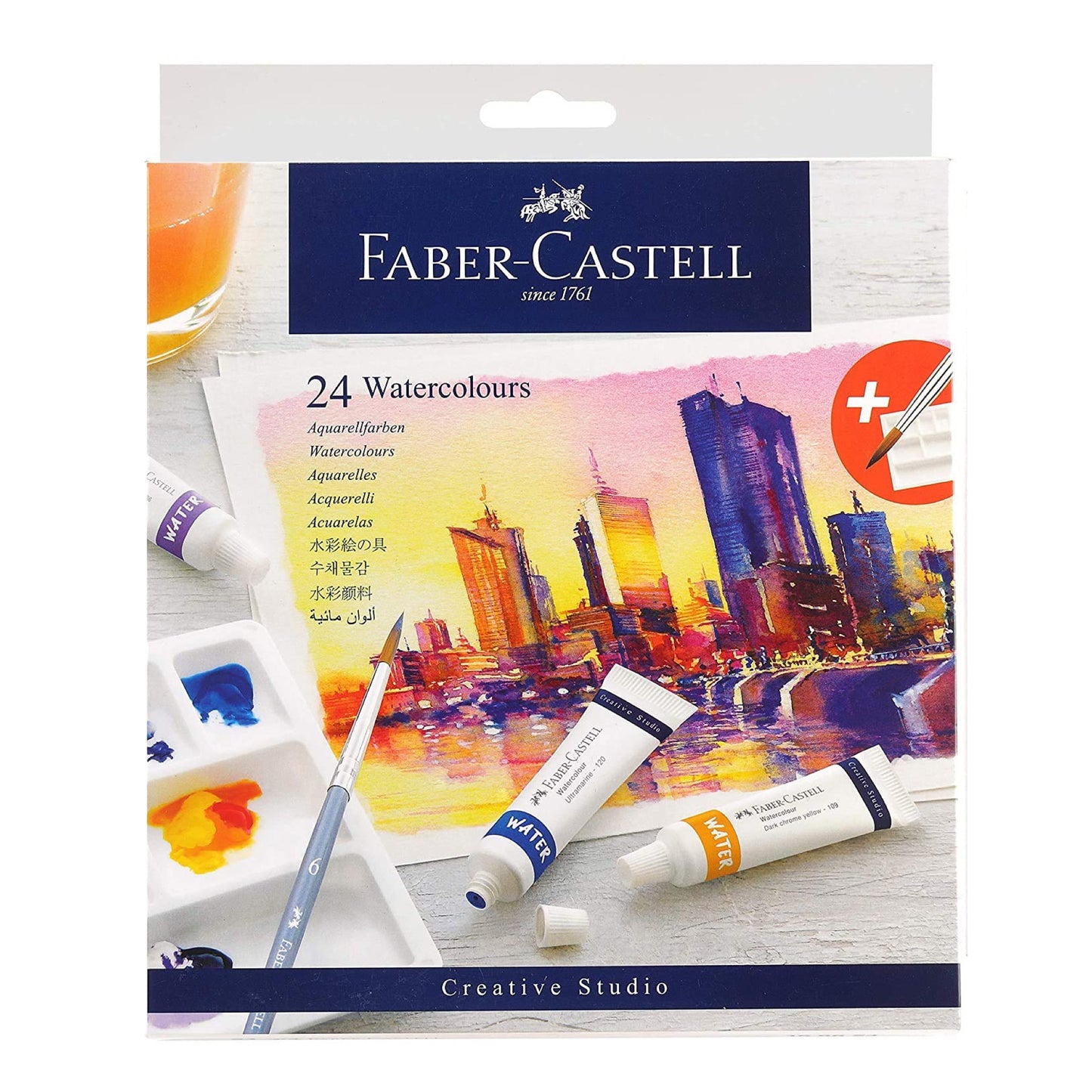 Faber Castell Creative Studio Watercolors 9 ml 24 colors || الوان مائيه فيبر كستل 24 لون + فرشاه + بلته خلط