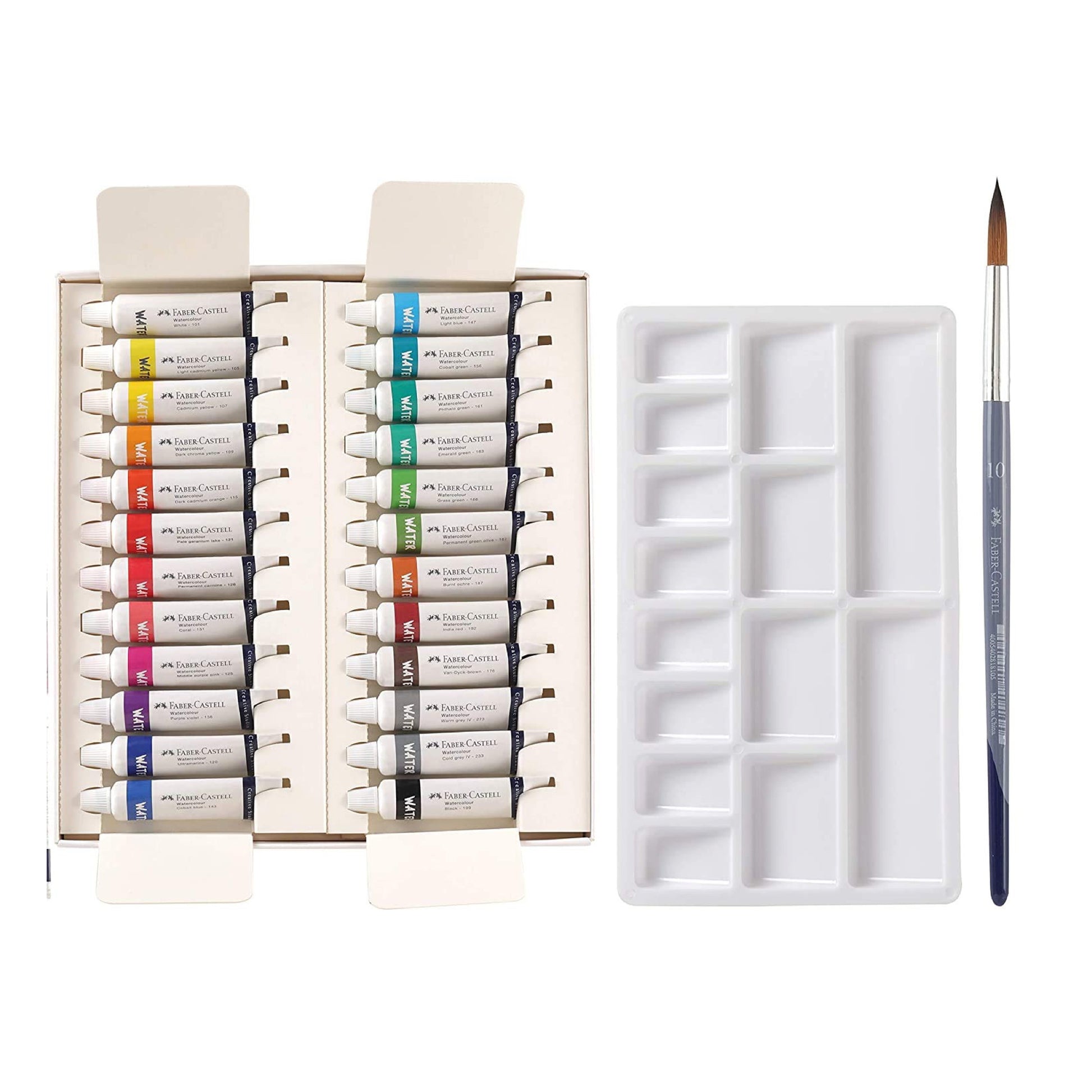 Faber Castell Creative Studio Watercolors 9 ml 24 colors || الوان مائيه فيبر كستل 24 لون + فرشاه + بلته خلط
