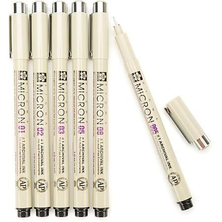 Sakura Pigma Micron Set of 6 Pens Black Color || مجموعة أقلام تحبير ساكورا ميكرون 6 حبات لون اسود
