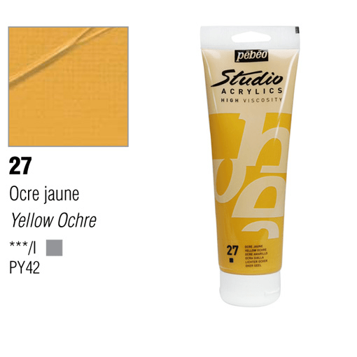 Pebeo Studio Acrylics High Viscosity 100 ml Ochre Yellow || الوان بيبيو اكريليك 100 مل لون اصفر اوكر