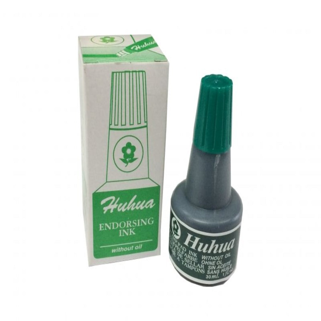 Huhua Endorsing Ink Green Color 30 ml || حبر ختم سائل حجم 30 مل لون اخضر