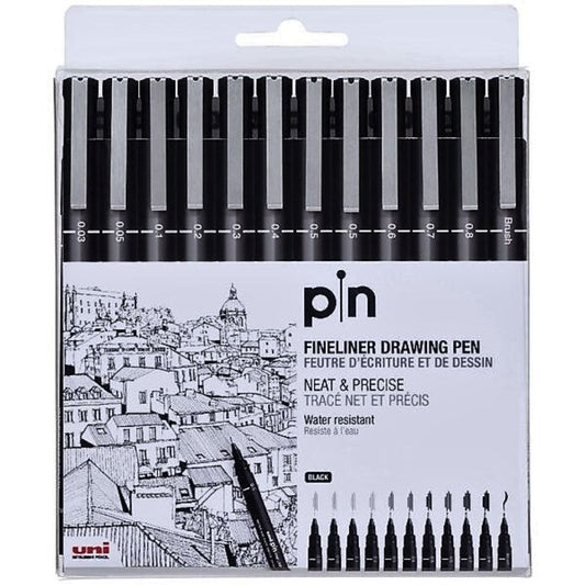 Uni Pin Fineliners Assorted Nib Sizes Black || اقلام يونيبول فاين لينير اسود 12 درجه
